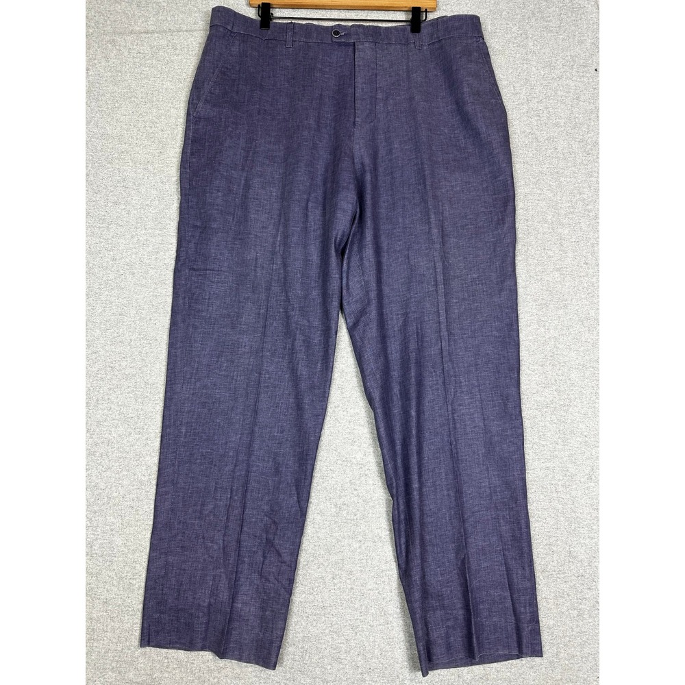 VTG Stacy Adams Linen Blend Dress Pants Mens 42W 32L Blue Purple Straight